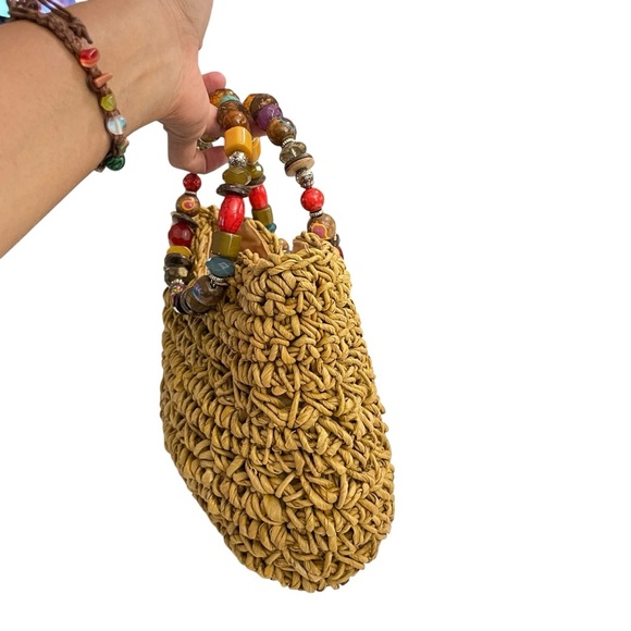 Cappelli straw beaded handle summer spring bag purse handbag tote Vintage - Picture 5 of 13